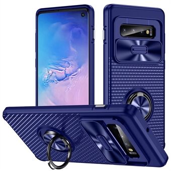 För Samsung Galaxy S10 Ring Kickstand telefonfodral PC + TPU bakstycke med skjutkameralock