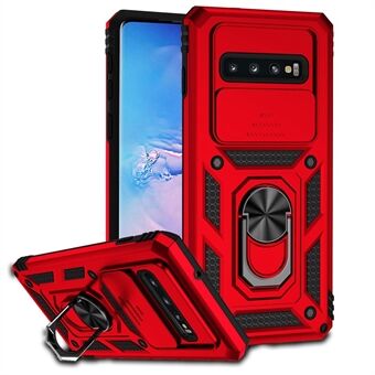 Slide Camera Protector Telefonfodral för Samsung Galaxy S10 Plus, PC + TPU Anti-droppskydd med Ring Stativ