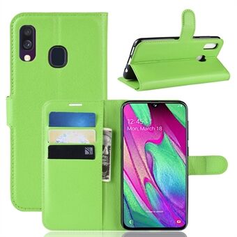 Litchi Skin PU Läder Telefonskal med 3 kortplatser för Samsung Galaxy A40