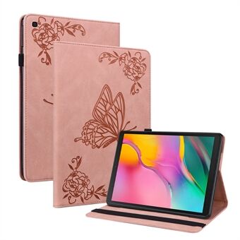 Tablettfodral med tryckt fjärilsblommönster, stöttålig PU-läderstöd, kortplats, passar Samsung Galaxy Tab A 10.1 (2019) T510 T515.