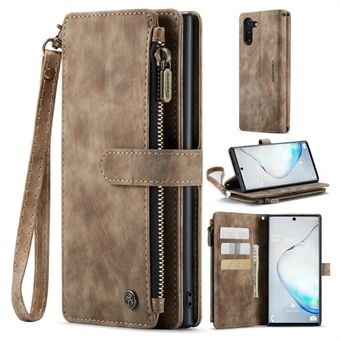 CASEME C30-serien för Samsung Galaxy Note 10 5G / 4G Anti-fall dragkedja Plånboksfodral med rem Auto-magnetiskt Stand Telefon Flip Läderfodral Korthållare