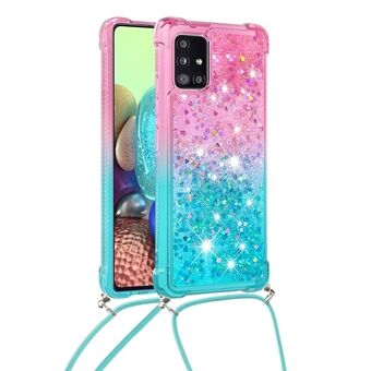 Stötsäkert Gradient Glitter Powder Quicksand TPU telefonfodral med rem för Samsung Galaxy A71 5G SM-A716