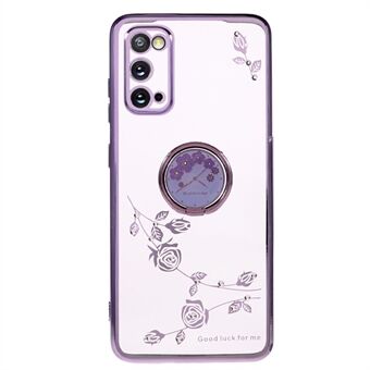 För Samsung Galaxy S20 5G / 4G Blommönster Kickstand Fodral Rhinestone galvanisering TPU telefonskal