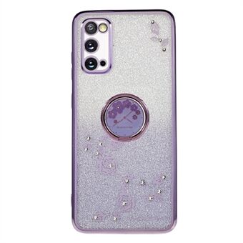 För Samsung Galaxy S20 5G / 4G Rhinestone Flower Pattern Telefonskydd Kickstand Gradient Glitter TPU-fodral