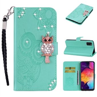 Owl Imprint Rhinestone Decor Läder Telefonskal för Samsung Galaxy A41 (Global version)