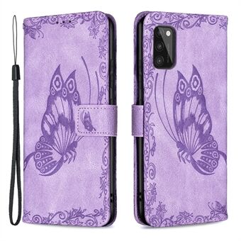 Imprint fjäril Flower Läder Stand Fodral till Samsung Galaxy A41 (Global Version)