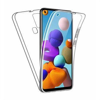 Full täckning genomskinlig akryl+TPU+PET telefonfodral för Samsung Galaxy A21s