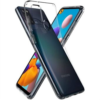 För Samsung Galaxy A21s TPU-fodral Anti-fingeravtryck Genomskinligt genomskinligt, mjukt fodral