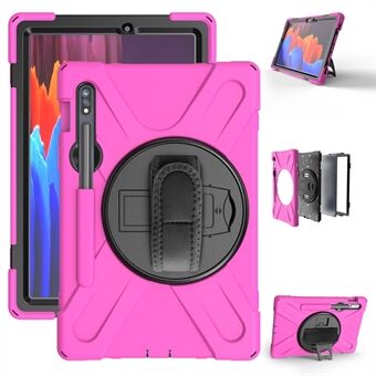 För Samsung Galaxy Tab S7 T870 T875 / S8 360° vridbar kickstand PC + silikon surfplatta komboskal [Inbyggd handhållare rem]