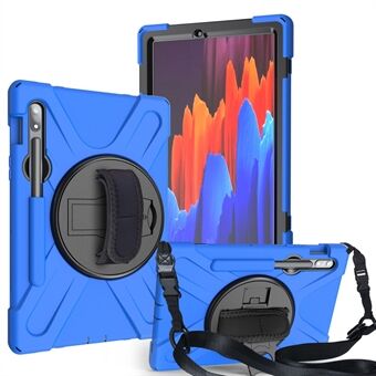 För Samsung Galaxy Tab S7 T870 / T875 / S8 360° Vridbar Kickstand Handy Strap PC + Silikon Combo Surfplatta Fodral med Skulderrem