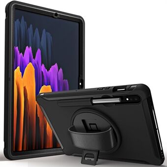 För Samsung Galaxy Tab S7 T870 T875 / S8 360° Vridbart Ställningsskal i PC + TPU-material för surfplatta med pennplats och handledsrem.