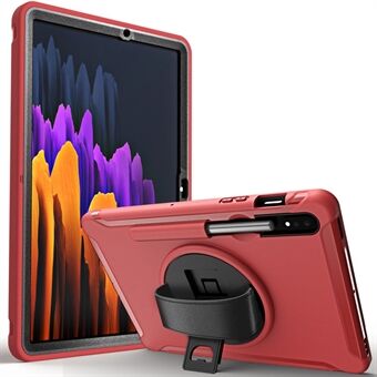 För Samsung Galaxy Tab S7 T870 T875 / S8 360° Vridbar Kickstand PC + TPU Surfplatteskydd med Pennplats och Handrem