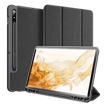 DUX DUCIS DOMO-serien PU-läder Tri-fold Stand Cover för Samsung Galaxy Tab S7 / Tab S8, automatiskt viloläge/vakna-funktion, helkroppsskyddande vikbart fodral med pennhållare.