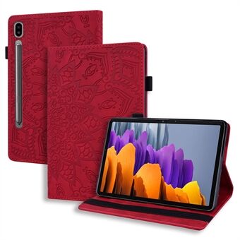 För Samsung Galaxy Tab S9 FE / S9 / S8 / S7, Blommigt mönster präglat läderfodral med stöd för surfplatta och penna.