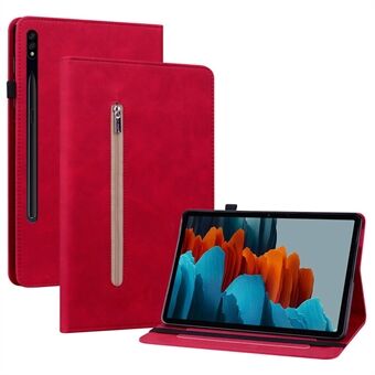 För Samsung Galaxy Tab S7/S8, Anti-drop Solid Color Tablet Case med dragkedjeficka, PU-läder, plånboksfodral och stativ.