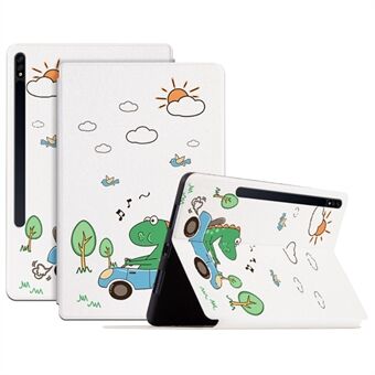 För Samsung Galaxy Tab S8/Tab S7 Stöttåligt fodral med automatisk väckning/sömn Cartoon-mönstrat tryckt PU-läderfodral stående tabletthölje.