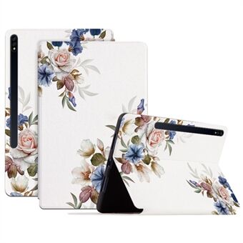 För Samsung Galaxy Tab S7 / S8 Flower Pattern Printed Drop-proof Tablet Case Leather + TPU Double Protection Flip Shell med Stöd