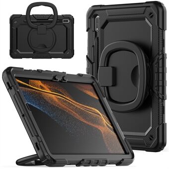 För Samsung Galaxy Tab S8 X700 / X706 (2022) / Tab S7 T870 / T875 (2020) Stöttåligt Plåtfodral + Silikonöverdrag 360-gradig vridbar Ställfodral med axelrem