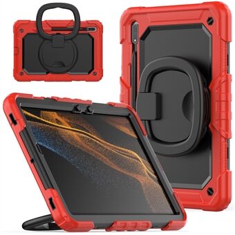 För Samsung Galaxy Tab S8 X700 / X706 (2022) / Tab S7 T870 / T875 (2020) Stöttåligt Surfplatta Fodral av PC + Silikonöverdrag 360-graders Ställbart Fodral med Axelrem.