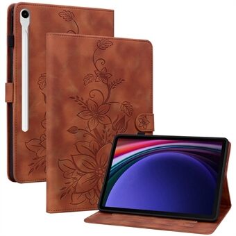 För Samsung Galaxy Tab S9 / Tab S7 / Tab S8 fodral i konstläder + TPU med Lily Flower-motiv och ställning för surfplatta.