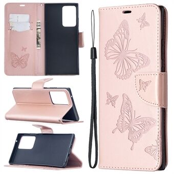 Imprint Butterflies Wallet Stand Flip Leather Phone Shell för Samsung Galaxy Note20 Ultra / Note20 Ultra 5G