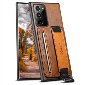 SUTENI H13 för Samsung Galaxy Note20 Ultra / Note20 Ultra 5G Korthållare Fodral Läderbelagd PC+TPU telefonskal med stöd och handrem