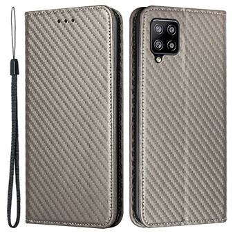 Telefontäckande handrem Design Kolfiber Textur Stand Plånboksdesign Autoabsorberat läderfodral för Samsung Galaxy A42 5G