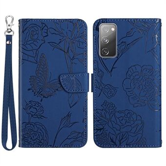 För Samsung Galaxy S20 FE 2022/S20 FE/S20 Fan Edition/S20 FE 5G/S20 Fan Edition 5G Butterfly Flower Imprinted Wallet Flip Case PU Läder Handledsrem Stand Skin-touch Feeling Phone Cover