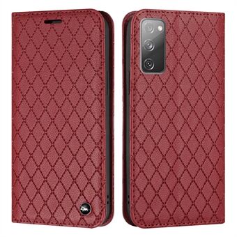 För Samsung Galaxy S20 FE 4G / FE 5G / S20 Lite / S20 FE 2022 Rhombus Embossing Litchi Texture RFID-blockerande telefonfodral PU- Stand