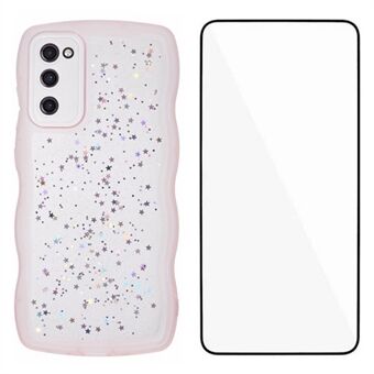 WANLONFENG JWT Series för Samsung Galaxy S20 FE 5G / 4G / S20 FE 2022 TPU Fodral Epoxy Telefonfodral med Vågig Kant och Härdat Glas