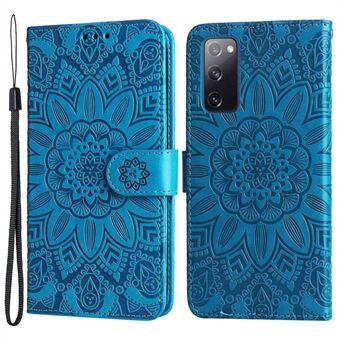 För Samsung Galaxy S20 FE / S20 FE 5G / S20 Lite Sunflower Imprinted PU Läderfodral Stand Magnetlås Plånbok Telefonskydd med rem