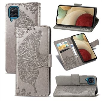 Imprint Big Butterfly Leather Plånboksfodral till Samsung Galaxy A12