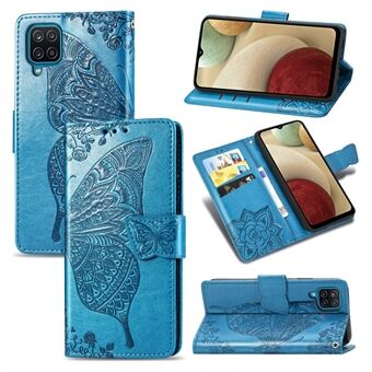 Imprint Big Butterfly Leather Plånboksfodral till Samsung Galaxy A12