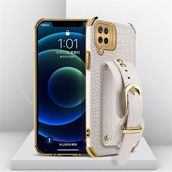 Handledsrem Kickstand Design 6D Krokodil Textur Elektropläterad PU Läderbelagt TPU Telefonfodral till Samsung Galaxy A12