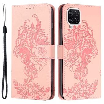 Plånboksdesign Tiger Head Pattern Stand Läderfodral för Samsung Galaxy A12