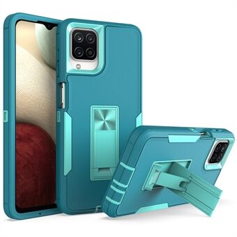 For Samsung Galaxy A12 Hard PC + Soft TPU Hybrid Cover Kickstand Phone Case with Car Mount Metal Sheet - Lake Blue/Blue