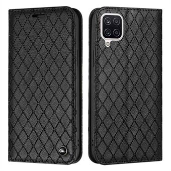 RFID-blockerande telefonfodral för Samsung Galaxy A12 4G / M12 4G / F12 4G, magnetiskt autoabsorberad Litchi Texture PU Läder Rhombus Prägling Mobiltelefonskyddsfodral med Stand