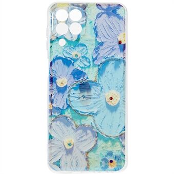 För Samsung Galaxy A12 Precise Cutout Mobiltelefonfodral Blommönster Epoxi Rhinestone Decor IMD TPU Cover