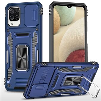 För Samsung Galaxy A12 / F12 / M12 Armor Series Hybrid Hård PC Mjuk TPU Stötsäker väska Ring Bilfäste Kickställ Bakskal med kameraskydd