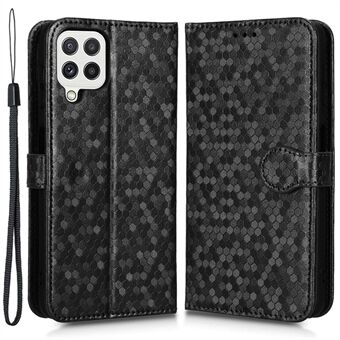 Anti-fall telefonplånboksfodral för Samsung Galaxy A12 / M12, prickmönster tryckt PU-läder Magnetlås Telefonskal Stand Folio Flip Cover med rem