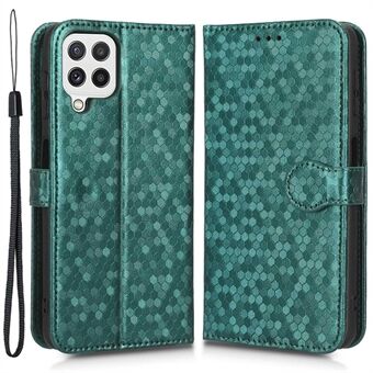 Anti-fall telefonplånboksfodral för Samsung Galaxy A12 / M12, prickmönster tryckt PU-läder Magnetlås Telefonskal Stand Folio Flip Cover med rem