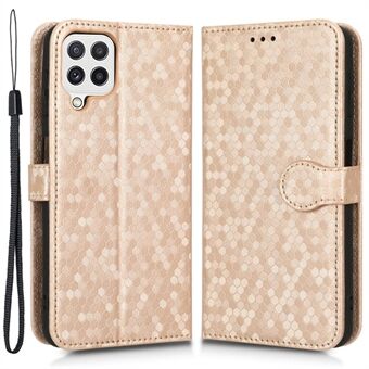 Anti-fall telefonplånboksfodral för Samsung Galaxy A12 / M12, prickmönster tryckt PU-läder Magnetlås Telefonskal Stand Folio Flip Cover med rem