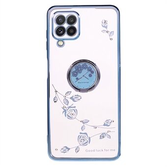 För Samsung Galaxy A12 Blommönster Rhinestone Mobiltelefonfodral TPU galvanisering Kickstand Cover