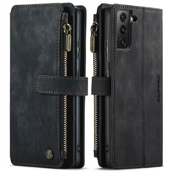 CASEME C30 Series Blixtlåsficka Stötsäkert plånboksfodral i PU-läder Telefonskal med 10 kortplatser för Samsung Galaxy S21 4G/5G