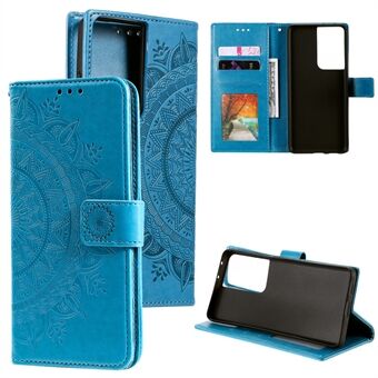 Imprinted Mandala Flower Wallet Läderfodral för Samsung Galaxy S21 Ultra 5G Flip Cover