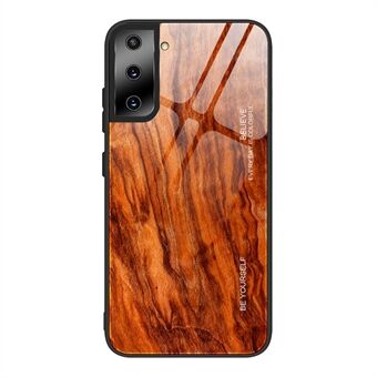 Snyggt trämönster Utskrift TPU Edge + Härdat glas Telefonfodral till Samsung Galaxy S21 Ultra 5G