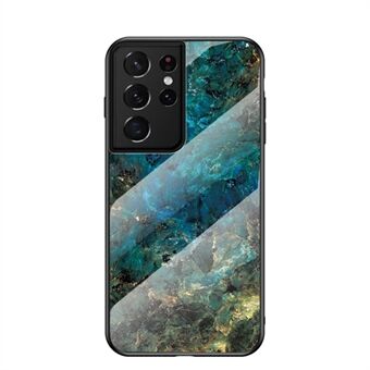 Marble Pattern Tempered Glass + PC + TPU Phone Shell for Samsung Galaxy S21 Ultra 5G