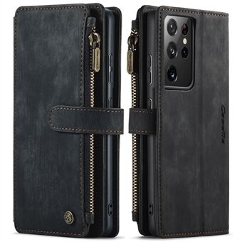 CASEME C30 Series Blixtlåsficka Stötsäkert plånbokstelefonfodral TPU PU-lädertelefonfodral med 10 kortplatser för Samsung Galaxy S21 Ultra 5G