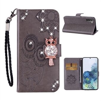 Owl Imprint Rhinestone Decor Läderfodral till Samsung Galaxy S21 + 5G