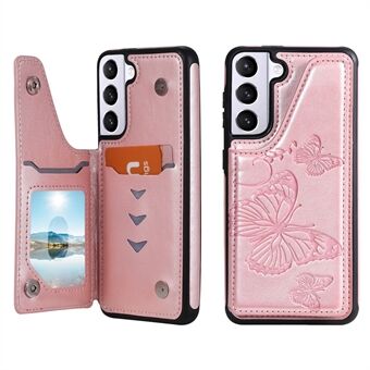 Butterfly Imprinted Card Slot Design PU-läderbelagd TPU-fodral Kickstand-telefonskal för Samsung Galaxy S21 + 5G